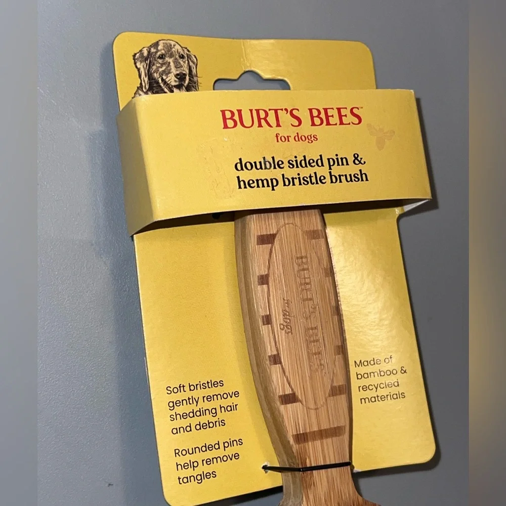 Burt's Bees Double-Sided Pin Bristle & Hemp Hair Brush Natural pet dog cat NEW